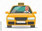 Taxi driver man driving yellow car on an isolated background. Vector ...