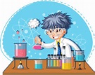 personaje de dibujos animados de niño científico con equipos de ...