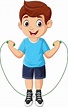 Niño de dibujos animados jugando a saltar la cuerda | Vector Premium