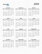 2004 Yearly Calendar Templates with Monday Start