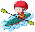 Un niño kayak en el río | Vector Premium