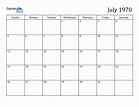 July 1970 Monthly Calendar (PDF, Word, Excel)