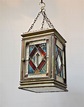 Victorian four-sided stained glass Lantern in brass frame – Denton Antiques