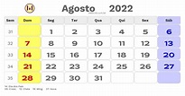 Calendário de agosto de 2022 com feriados nacionais fases da lua e ...