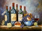 Oil painting still life with wine and fruit – купить на Ярмарке ...