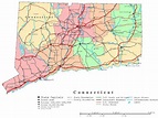 Large detailed administrative map of Connecticut state with roads ...