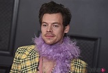 Harry Styles posando durante la alfombra roja de los premios Grammy ...