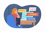 Teen girl and cyber bullying problem 2D vector isolated illustration ...