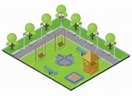 Free Vector | Suburbia park concept with trees benches and playground ...