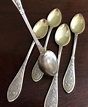 Antique Silver demitasse Spoons, Unique pattern, bird and butterflies ...