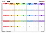 Calendario junio 2021 en Word, Excel y PDF - Calendarpedia