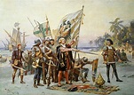 Christopher Columbus Landing at San Salvadore, 19th Century Painting ...