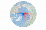 This map shows the location of the north magnetic pole (white star) and ...