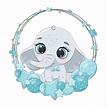 Lindo elefante con globo y corona. ilustración para baby shower ...