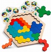 Wooden Hexagon Puzzle for Kid Adults-Shape Pattern Block Tangram Brain ...