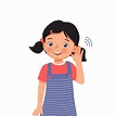 cute little girl with hearing problem try listening carefully by ...