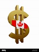 Signo de dólar de oro/símbolo con bandera Canadiense aislado en fondo ...