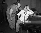 Composer, arranger and trumpeter Billy May (left) and singer Johnnie ...
