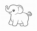 Cute baby elephant cartoon outline illustration. Easy animal coloring ...