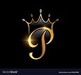 Golden monogram crown initial letter p Royalty Free Vector