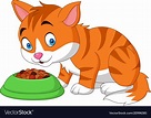 Cartoon funny cat eating Royalty Free Vector Image