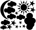Sun,Moon,Cloud,Stars Vinyl Wall Decal | Moon silhouette, Dot art ...