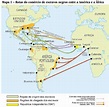 O tráfico negreiro e as rotas de migração de africanos para as Américas.