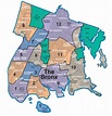 Mapa y plano de 5 distritos (boroughs) y barrios de Nueva York
