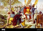 Cristóbal Colón tomando posesión del nuevo mundo en San Salvador ...