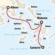 Map of the route for Greek Islands Sailing Adventure (Santorini to ...