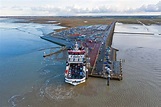 Aerial from the ferry from Ameland arriving at Holwerd in the ...