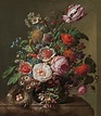 Rachel Ruysch - Still life of a bouquet of pink and white roses, poppy ...