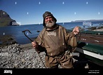 Fisherman in old gear, Bolungarvik town, West Fjords, Iceland Stock ...