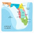 Mapa dibujado a mano de florida con regiones y condados | Vector Premium