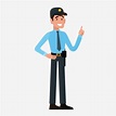 a man dressed in a police uniform pointing to the left with his finger ...