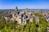 Germany, Hesse, Braunfels, Aerial view of Schloss Braunfels stock photo
