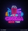 Movie time neon logo cinema night neon vector image on VectorStock ...