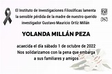 Fallecimiento Yolanda Millán - Investigaciones Filosoficas-UNAM