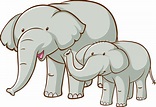 Dibujos animados de elefantes grandes y pequeños sobre fondo blanco ...