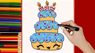 COMO DIBUJAR UN PASTEL DE CUMPLEAÑOS KAWAII. Dibujo para niños fácil ...