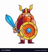 Viking vector cartoon character. Hand drawn viking with sword, shield ...