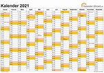 Kalender 2021 mit Feiertagen