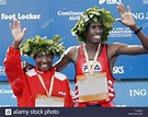Margaret Okayo and Lel Martin, both of Kenya, finish first in the women ...