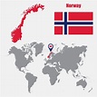 Mapa De Noruega En Un Mapa Del Mundo Con El Indicador De La Bandera Y ...