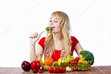 Healthy woman eating fruits vegetables ⬇ Stock Photo, Image by ...