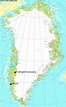 Map of Greenland with the two important cities Nuuk and Kangerlussuaq ...