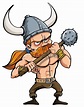 Cartoon illustration of a fierce redhead viking warrior in a horned ...