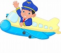 Joven piloto de dibujos animados saludando desde el avión | Vector Premium