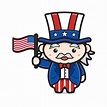Old cartoon man holding a USA flag to celebrate the independence day ...