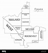 Mapa moderno de la ciudad de Fresno - ciudad de California de los Estados Unidos con los barrios ...